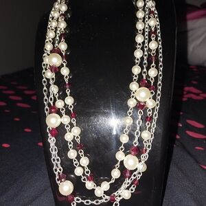 Cezanne Pearl and Deep Red Bead Necklace (Cezanne)